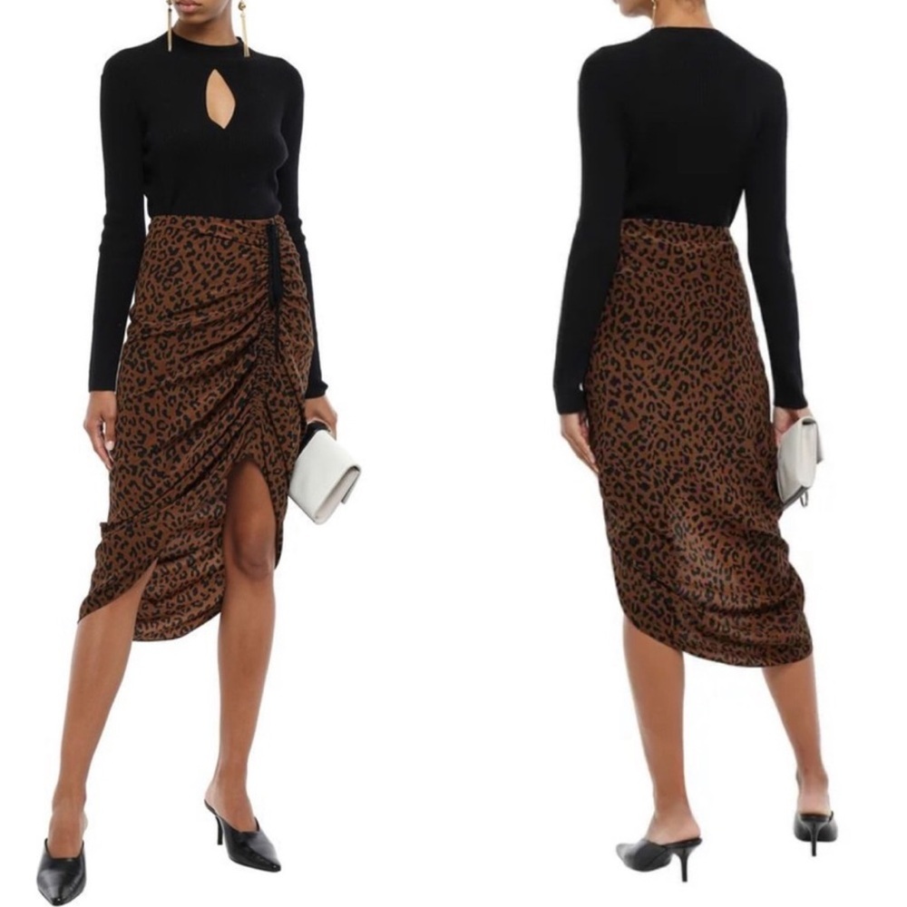 Diane Von Furstenburg Silk Leopard Print Ruched Midi Skirt Womens Size 4